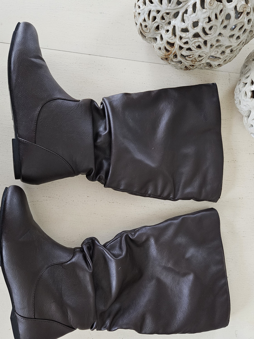 Women's Brown Mid-Calf Slouch Extra Wide Calf Heeled Boots